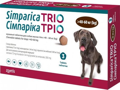 Жувальні таблетки для собак Zoetis Сімпарика ТРІО 40.1 - 60 кг - 1 таблетка 2008381 фото