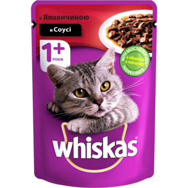 Влажный корм для котов Whiskas с говядиной в соусе 100г. 2006909 фото