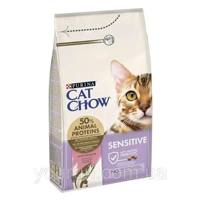 Сухий корм для котів з чутливою шкірою і травленням Purina Cat Chow Sensitive, Лосось 1.5 кг 2011343 фото