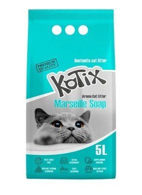 Бентонітовий наповнювач Kotix Marseille Soap для котячого туалету, з ароматом марсельского мила, бірюзові гранули, 5 л 2023636 фото