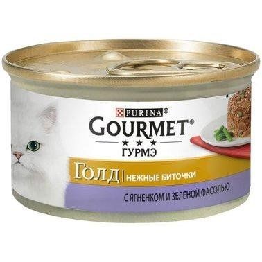 Вологий корм для котів Purina Gourmet Gold Ніжні биточки з ягням і зеленої квасолею 85 г 1006795 фото