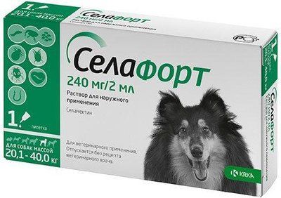 Краплі на загривку KRKA Селафорт для собак вагою 20.1-40 кг 1 піпетка х 2 мл. 2006455 фото