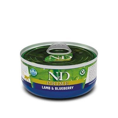 Вологий корм Farmina N&D Grain Free Prime Lamb Adult для котів, беззернової, з ягнятком та чорницею 70 г 2011937 фото