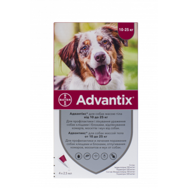Краплі Bayer Advantix для собак 10-25 кг. 1 шт. 7150 фото