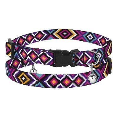 Ошейник BronzeDog Urban, для кошек, нейлоновый, колокольчик, принт гуцульский, фиолетовый, 18-28&times;1 см. 2007691 фото