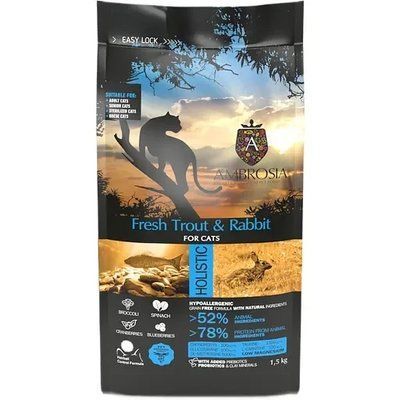 Сухий корм Ambrosia Grain Free Cat Fresh Trout & Rabbit для дорослих котів зі свіжою фореллю та кроликом 1.5 кг 2022876 фото