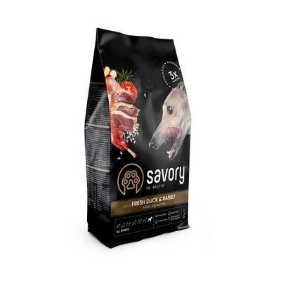 Сухий корм для собак усіх порід Savory, зі свіжим м&rsquo;ясом качки та кроликом, 3 кг 2010203 фото