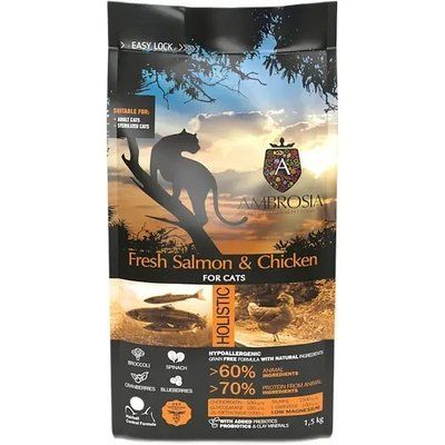 Сухий корм Ambrosia Grain Free Sterilized Cat Fresh Salmon & Chicken для стерилізованих котів зі свіжим лососем та куркою 1.5 кг 2022878 фото