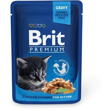 Вологий корм для кошенят з куркою Brit premium Pouches chicken chunks for kitten 100 г 2007618 фото