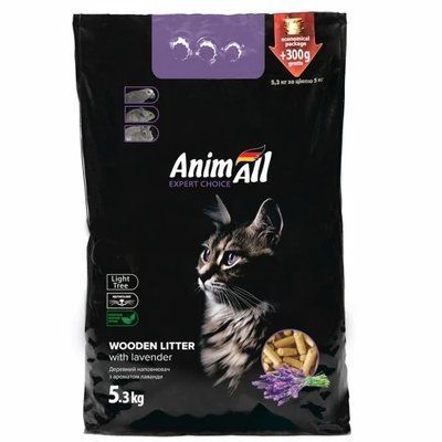 Деревний наповнювач AnimAll з ароматом лаванди для котів, 5 кг + 300 г у подарунок 2007191 фото