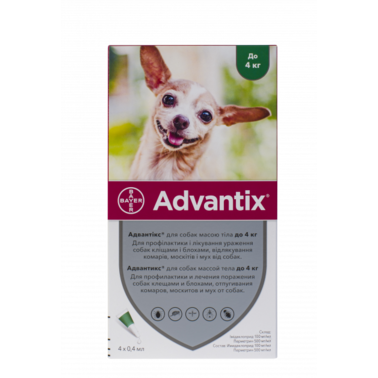 Краплі Bayer Advantix для собак до 4 кг від заражень екто паразитами 1шт. 7387 фото