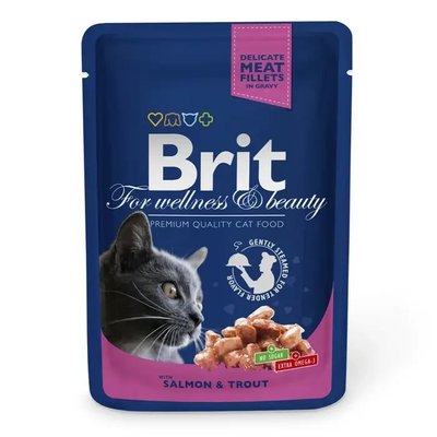 Вологий корм для котів Brit Premium Salmon & Trout pouch 100 г (лосось та форель) 2007619 фото