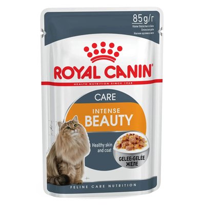 Вологий корм для котів, шерсть яких вимагає додаткового догляду Royal Canin Intense Beauty Jelly 85 г (домашня птиця) 1004607 фото