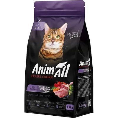 Сухой полнорационный корм для кошек AnimAll со свежей индейкой и уткой 1.5 кг 2017662 фото
