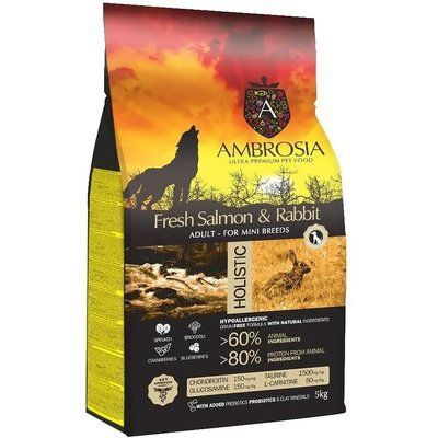 Сухий корм Ambrosia Grain Free Sensitive для дорослих собак малих порід з чутливим травленням кроль та лосось 5 кг 2023647 фото