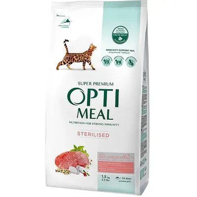 Сухой корм для стерилизованных кошек и кастрированных котов Optimeal с говядиной и сорго 1.5 кг 2009231 фото