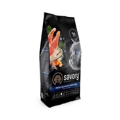 Сухой корм для длинношерстных кошек Savory, со свежим лососем и белой рыбой, 2 кг 2013636 фото