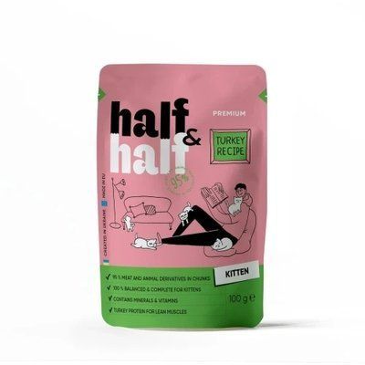 Влажный корм Half&Half для котят, кусочки с индейкой в желе, пауч, 100 г 2016170 фото
