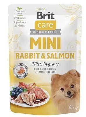 Беззерновой влажный корм для собак миниатюрных пород Brit Care Mini pouch, кролик и лосось в соусе, 85 г 2007113 фото