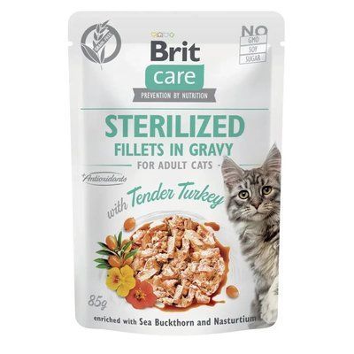 Brit Care Cat Fillets in Gravy Sterilized вологий корм з індичкою для стерилізованих котів 85 г. 2016397 фото