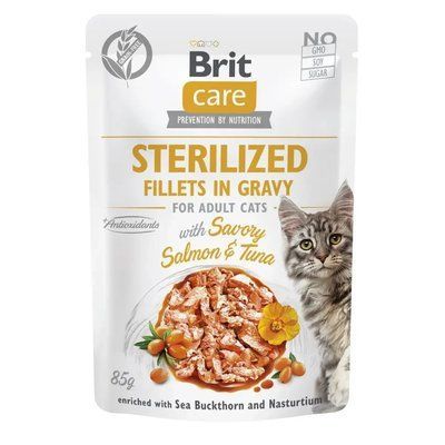 Brit Care Cat Fillets in Gravy Sterilized влажный корм с лососем и тунцом для стерилизованных котов 85 г. 2016396 фото