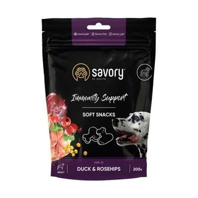 М&rsquo;які ласощі Savory для зміцнення імунітету собак, качка та шипшина, 200 г 2010727 фото