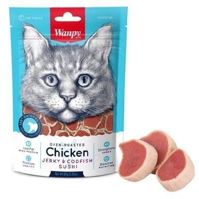 Лакомство Wanpy Chicken Jerky & Codfish Sushi суши с курицей и треской, для кошек, 80 г. 2010005 фото