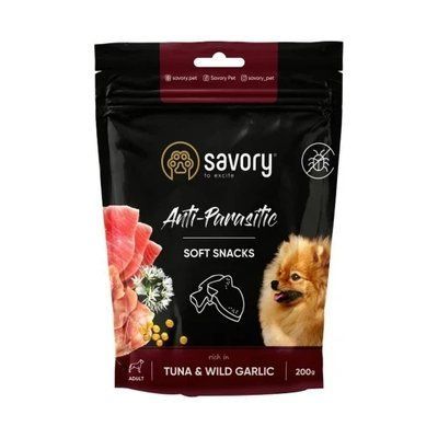 М&rsquo;які ласощі Savory з антипаразитарним ефектом для собак, тунець і дикий часник, 200 г 2010729 фото