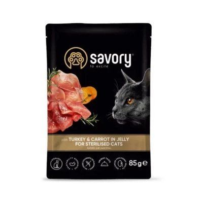 Вологий корм Savory Turkey&Carrot Jelly Sterilised Cat для стерилізованих котів, індичка з морквою, у соусі, 85 г 2013984 фото