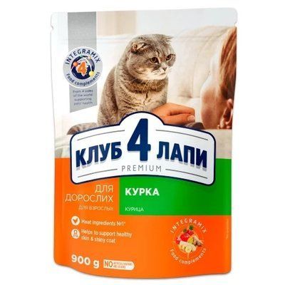 Сухой корм Клуб 4 Лапы Adult Cat Premium для взрослых кошек, с курицей, 900 г 2001228 фото