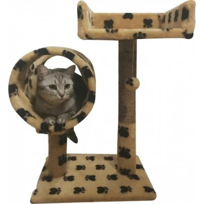 Кігтеточка Пухнастики для котів, з диваном і тунелем, бежеві лапки, 56×38 см 2007157 фото