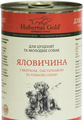 Влажный корм для щенков и молодых собак Hubertus Gold Говядина пастернак и яблоко 400 г 2006985 фото