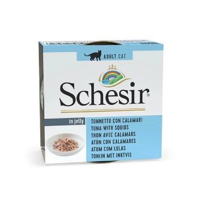 Влажный корм Schesir Tuna with Squid, натуральные консервы для кошек, тунец с кальмаром, в желе, 85 г 2010750 фото