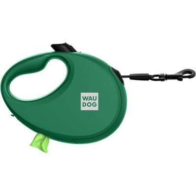 Поводок-рулетка для собак WAUDOG R-leash с контейнером для пакетов, светоотражающая лента, зеленый S 2021336 фото