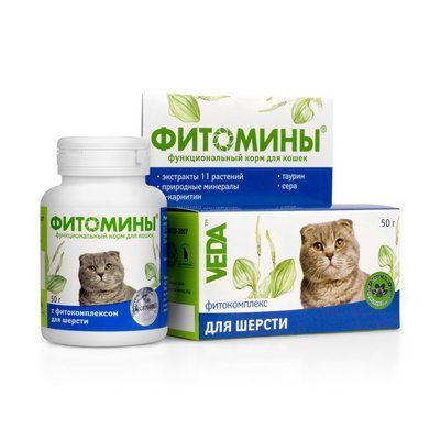 Витамины для кошек ФитоМины с фитокомплексом для шерсти кошка, 100 таб. 5884 фото