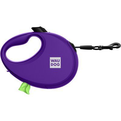 Повідець-рулетка для собак WAUDOG R-leash з контейнером для пакетів, світловідбивна стрічка, фіолетовий S 2021337 фото