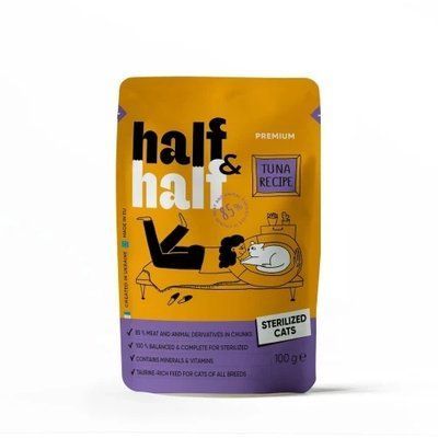 Влажный корм Half&Half для стерилизованных кошек, кусочки с тунцем в соусе, пауч, 100 г 2016730 фото