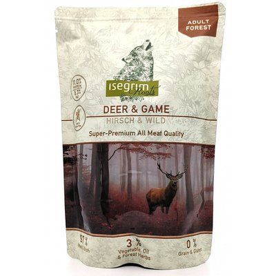 Вологий корм для собак Isegrim Pouch Roots Deer&Game Оленина та дичина з коренем петрушки та сафлоровою олією 410г 2006193 фото