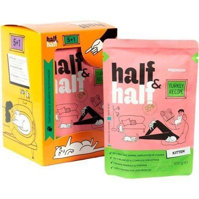 Набор паучей для котят Half&Half кусочки с индейкой в желе 100г (5+1) 2017385 фото