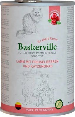Вологий корм для котів Baskerville Sensitive Lamm Mit Preiselbeeren Ягня з журавлиною і котячою м'ятою 400 г 2007047 фото