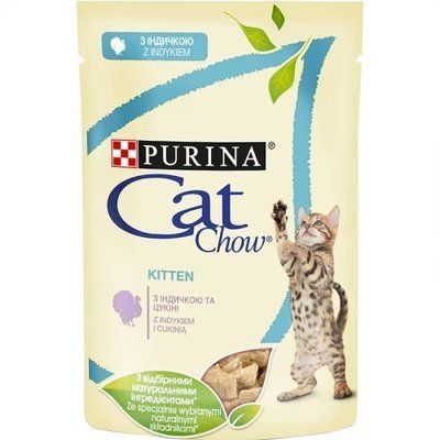 Влажный корм Purina Cat Chow Kitten для котят, с индейкой и цуккини, 85 г 2000468 фото