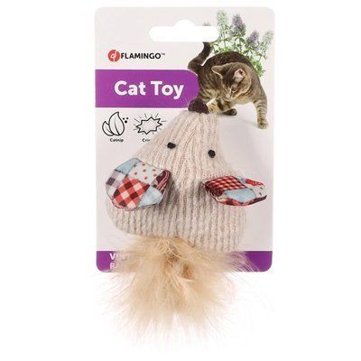 Іграшка для котів Flamingo Vinta Mouse з котячою м'ятою та пір'ям, шурхотить 12.5 см. 2017173 фото