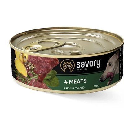 Вологий корм для дорослих собак Savory, з чотирма видами м'яса, 100 г 2012810 фото